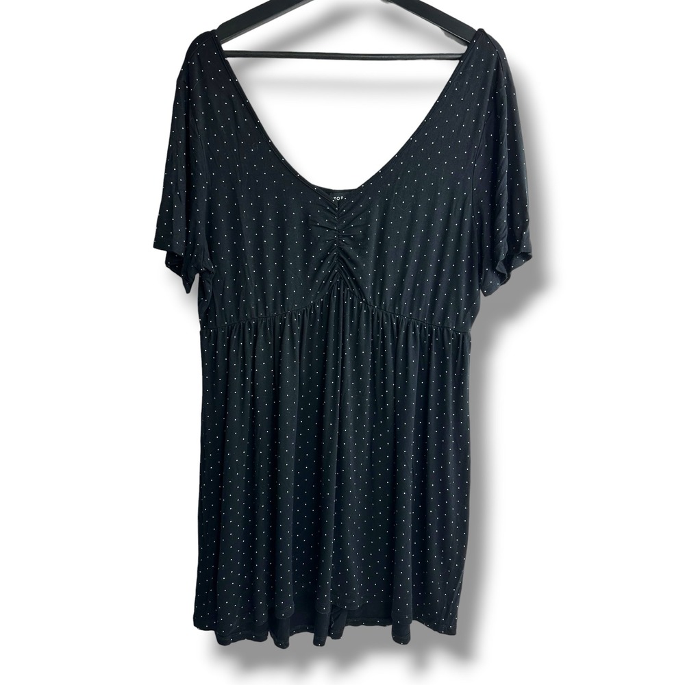 Torrid Womens Black Polka Dot Empire Waist Babydoll Tunic Top Plus Size 2